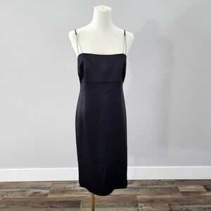 Y2K Black Rhinestone Strap Dress LBD Cocktail Midi Slip Dress 4